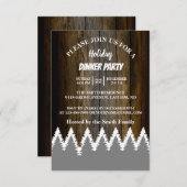 ウッド素朴ストリングライトパインズツリーホリデーパーティー 招待状 (正面/裏面)