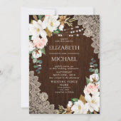 ウッド素朴ストリングライトレースフローラファーム結婚ズ 招待状 (正面)