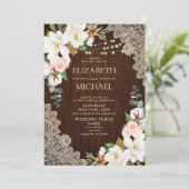 ウッド素朴ストリングライトレースフローラファーム結婚ズ 招待状 (スタンド正面)