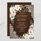 ウッド素朴ストリングライトレースフローラファーム結婚ズ 招待状 (正面/裏面)
