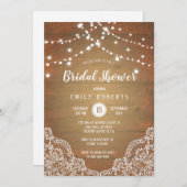 ウッド素朴ストリングライトレースブライダルシャワー 招待状 (正面/裏面)