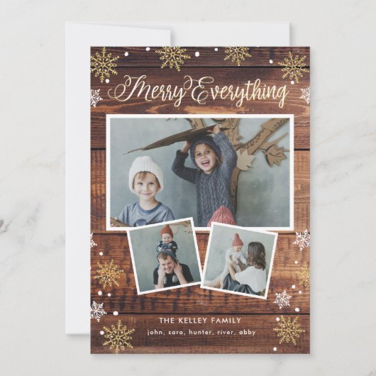 ウッド素朴スリーフォトコラージホリデーカード シーズンカード (正面)