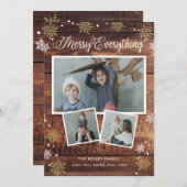 ウッド素朴スリーフォトコラージホリデーカード シーズンカード (正面/裏面)