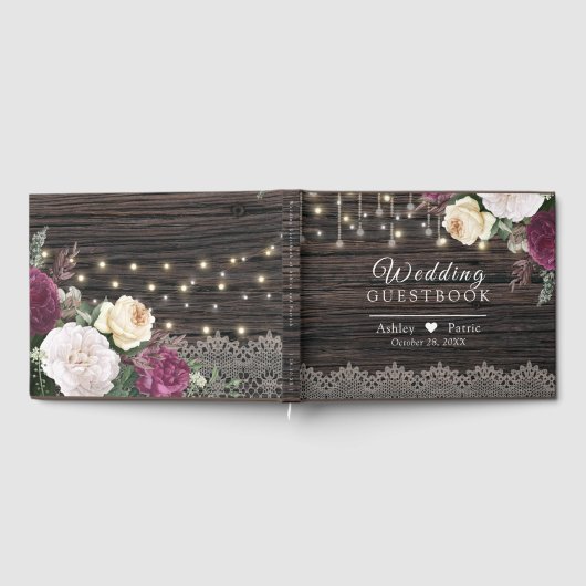 ウッド素朴ス結婚レースフローラ ゲストブック (全面)