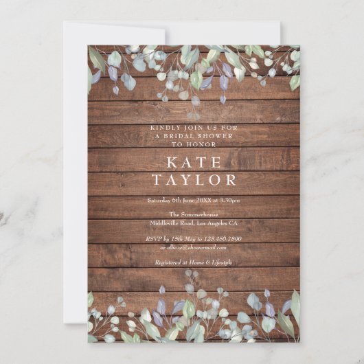 ウッド素朴セージと薄紫フローラブライダルシャワー 招待状 (正面)