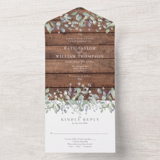 ウッド素朴セージと薄紫フローラモノグラム結婚ズ オールインワン招待状 (内側)
