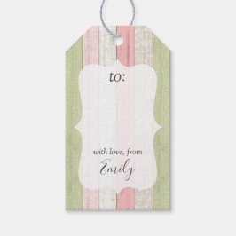 ウッド素朴セージグリーン&ピンクフローラパーソナライズされた ギフトタグ