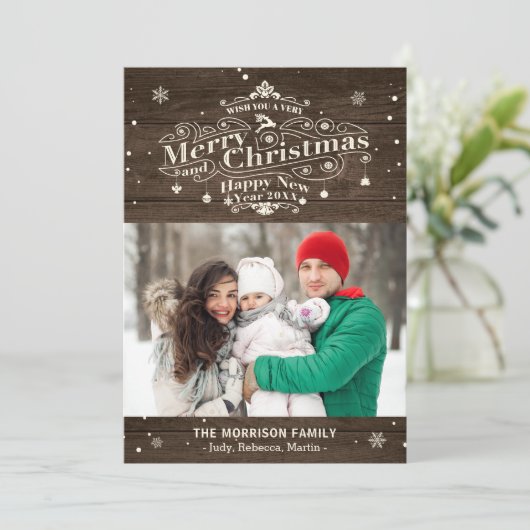 ウッド素朴タイポグラフィメリークリスマスフォト シーズンカード (スタンド正面)