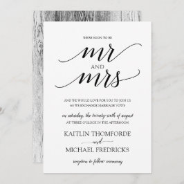 ウッド素朴タイポグラフィ結婚式招待状ブラック 招待状