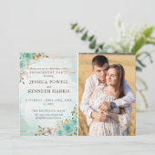 ウッド素朴ターコイズバラ婚約パーティ写真 招待状 (スタンド正面)