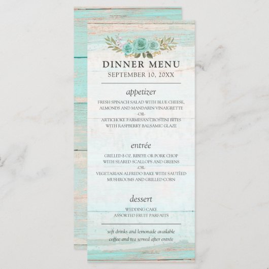 ウッド素朴ターコイズフローラカントリーシ結婚ック プログラム (正面/裏面)