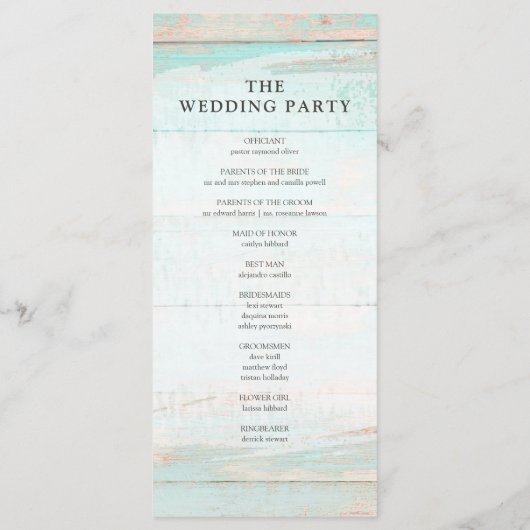 ウッド素朴ターコイズフローラバラ結婚式 プログラム (裏面)