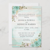 ウッド素朴ターコイズフローラ婚約パーティ 招待状 (正面)