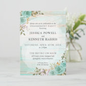 ウッド素朴ターコイズフローラ婚約パーティ 招待状 (スタンド正面)
