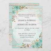 ウッド素朴ターコイズフローラ婚約パーティ 招待状 (正面/裏面)