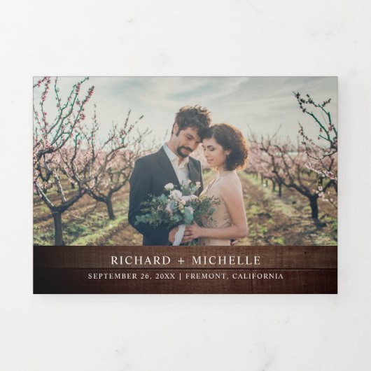 ウッド素朴ダスティピンクのローズメイソンジャールレース結婚ズ 三つ折り招待状 (カバー)