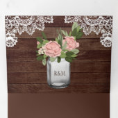 ウッド素朴ダスティピンクのローズメイソンジャールレース結婚ズ 三つ折り招待状 (内部最初)