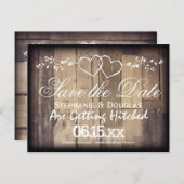 ウッド素朴ダブルハート日付はがきを保存 案内ポストカード (正面/裏面)