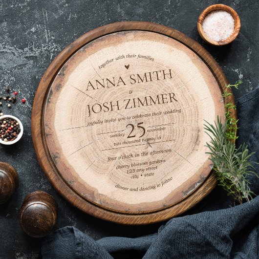 ウッド素朴ツリースタンプクロスセクションバ結婚ンズ 招待状