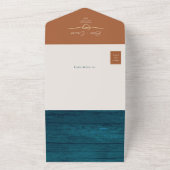 ウッド素朴ティール(緑がかった色)とテラコッタ結婚ズ オールインワン招待状 (外側)