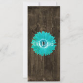 ウッド素朴ティール（緑がかった色）ガーベラデイジー結婚式招待状 招待状 (裏面)