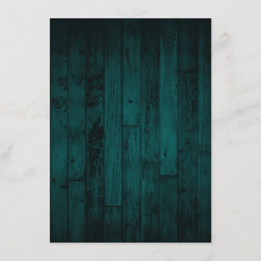 ウッド素朴ティール（緑がかった色）ストリングライトウェディングレセプション エンクロージャーカード (裏面)