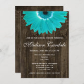 ウッド素朴ティール（緑がかった色）デイジーブライダルシャワー招待 招待状 (正面/裏面)
