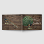 ウッド素朴ティール（緑がかった色）フェザーピーコッ結婚クス ゲストブック (全面)