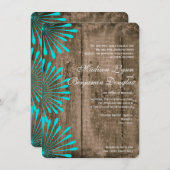 ウッド素朴ティール(緑がかった色)フラワーズ結婚式招待状 招待状 (正面/裏面)
