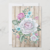 ウッド素朴ティール(緑がかった色)ブルーフローラピンクバースデーパーティー 招待状 (裏面)