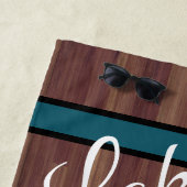 ウッド素朴ティール（緑がかった色）ブルーレイクライフモノグラムの ビーチタオル (インサイチュ)