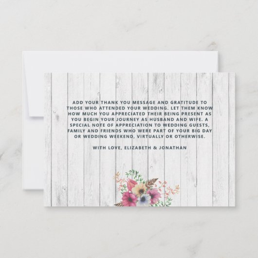 ウッド素朴ティール(緑がかった色)ヴィンテージトラックボホ結婚ズ サンキューカード (裏面)