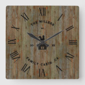 ウッド素朴テクスチャローマ数字ファームハウス スクエア壁時計 (正面)
