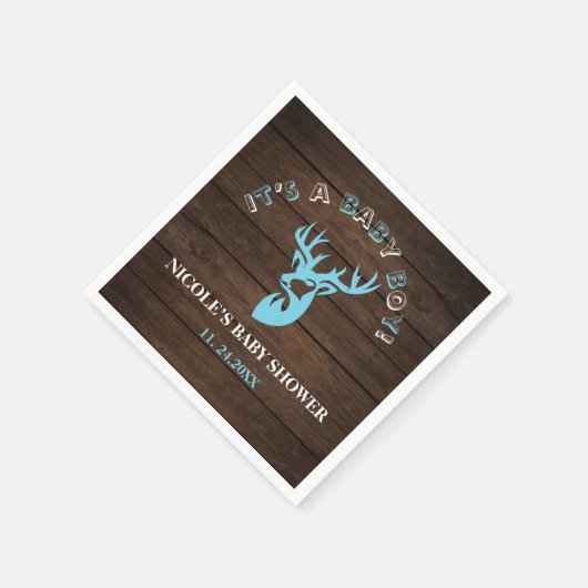 ウッド素朴テーマブルーディアー男の赤ちゃんシャワー スタンダードカクテルナプキン (角)