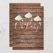 ウッド素朴トゥインクルトゥインクルオベビーベビーシャワー 招待状 (正面/裏面)