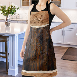 ウッド素朴トーンクラシックモノグラムエプロン エプロン