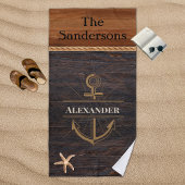 ウッド素朴トーンコーストいかりモノグラ航海のム ビーチタオル