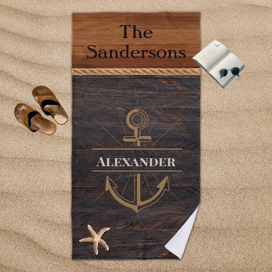 ウッド素朴トーンコーストいかりモノグラ航海のム ビーチタオル