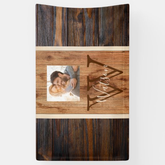 ウッド素朴トーンストライプモノグラム写真 横断幕 (縦)