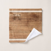 ウッド素朴トーンストライプモノグラム バスタオルセット (ウォッシュタオル)