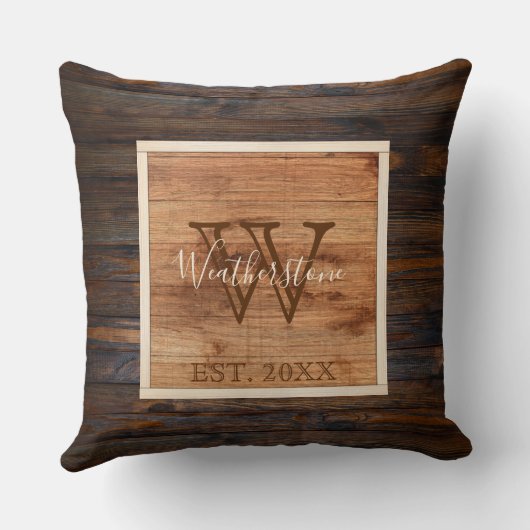 ウッド素朴トーンモノグラムスクエアデザイン クッション (裏面)