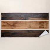 ウッド素朴トーンモノグラムストライプデザイン ビーチタオル (正面)