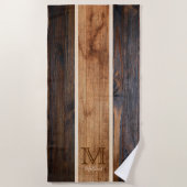 ウッド素朴トーンモノグラムストライプデザイン ビーチタオル (正面)