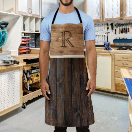 ウッド素朴トーンモノグラムタンとブラウンエプロン エプロン