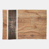 ウッド素朴トーンモノグラム横ストライプ線タン キッチンタオル (横)