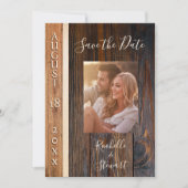 ウッド素朴トーン日付のカー結婚ドを保存 招待状 (正面)