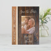 ウッド素朴トーン日付のカー結婚ドを保存 招待状 (スタンド正面)