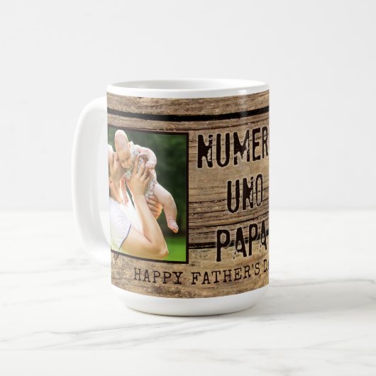 ウッド素朴ヌメロUNO PAPAフォトファーザーズの日 コーヒーマグカップ (正面左)