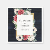 ウッド素朴ネイビーブルゴーニュ金ゴールドフローラ結婚ズ スタンダードカクテルナプキン (正面)