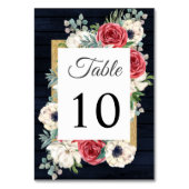 ウッド素朴ネイビーブルゴーニュ金ゴールドフローラ結婚ズ テーブルナンバー (裏面)